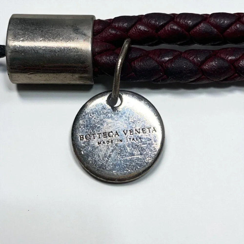 Bottega Veneta Braided Leather Phone Strap Brown With Silver Hardware Extra Long